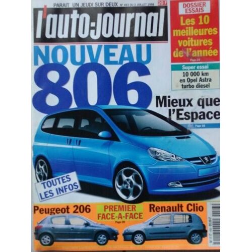 L'auto Journal  N° 493 : Nouveau 806 Mieux Que L'espace / 1er Face À Face Peugeot 206 - Renault Clio