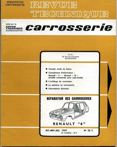 Revue Technique Carrosserie  N° 28 : Renault 6