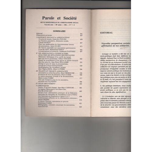 Parole +Société Les Associations Geneviève Poujol Gilbert Vincent Jean-Pierre Willaime Henri Desroc