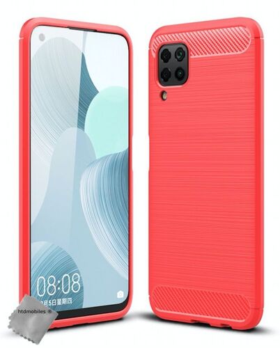 Housse etui coque silicone gel carbone pour Huawei P40 Lite + film ecran - ROUGE