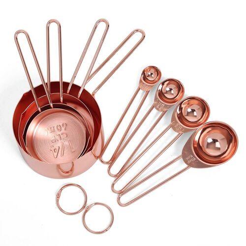Ensemble De 8 Tasses Et Cuillères À Mesurer Gravées, En Acier Inoxydable, Or Rose, Avec Bec Verseur Et Poli Miroir Pour La Cuisson 9109-May14A20930