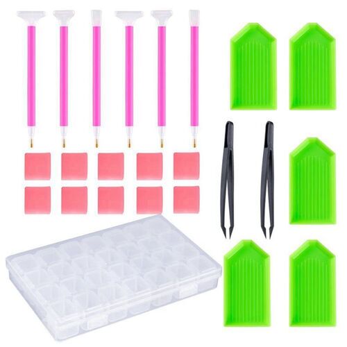 24 Pièces Bricolage Diamant Peinture Point De Croix Ensemble D'outils Y Compris Diamant Point Stylo Pince À Épiler Colle Plateau En Plastique Et Diamant