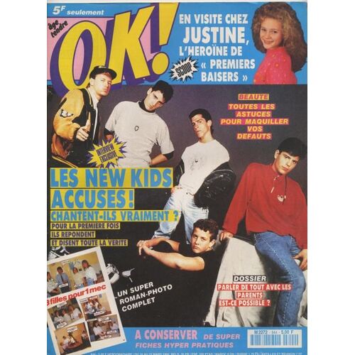 Ok / 16-03-1992  N° 844 : New Kids On The Block / Nkotb (2p) - Sting (1/4p) - Jason Donovan (1/2p) - Warren Beatty (1p) - Premiers Baisers (1p) - Valérie Kaprisky (1p)