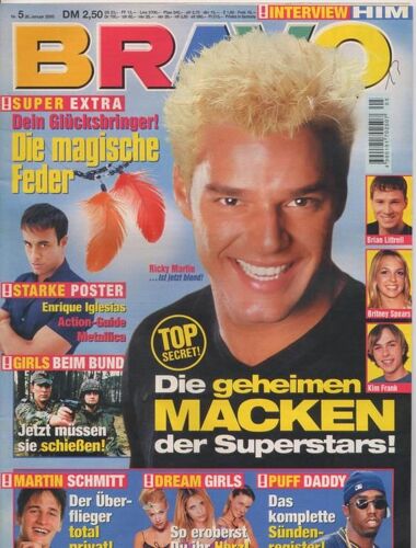 Bravo (Edition Allemagne) / 26-01-2000  N° 5 : Ricky Martin (1/2p) - Backstreet Boys (2p) - Tarkan (2p) - Christina Aguilera (1,5p) - Madonna (3/4p) - Enrique Iglesias (Poster)