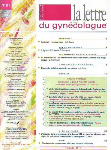 La Lettre Du Gynecologue  N° 291 : La Ventouse Kiwi - Du Dossier Medical Au Dossier Patient