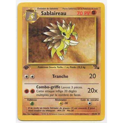 Pokemon Francaise Fossile Ed1 (Édition 1, Avec Le Logo Édition 1) Semi Rare N° 41/62 Sablaireau