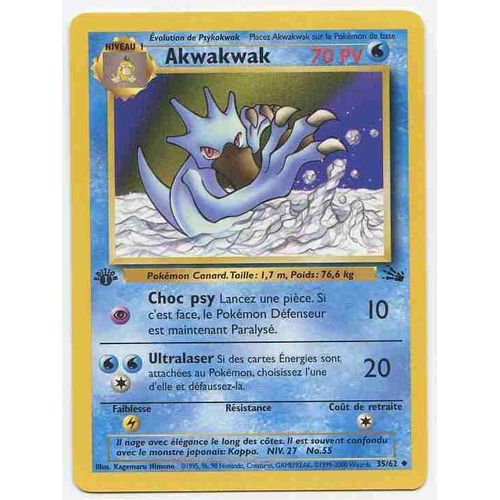 Pokemon Francaise Fossile Ed1 (Édition 1, Avec Le Logo Édition 1) Semi Rare N° 35/62 Akwakwak