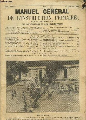 Manuel Général De L Instruction Primaire- Journal Hebdomadaire Des Instituteurs Et Des Institutrices N°7, 103ème Année -26 Octobre 1935