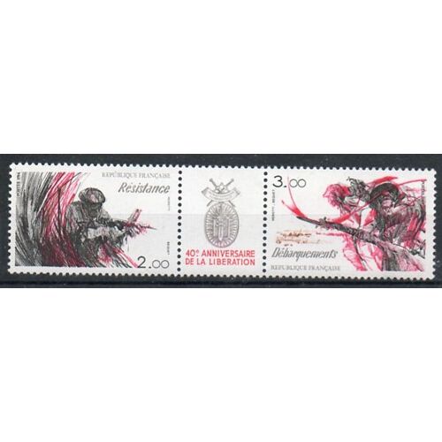 Bande De 2 Timbres Et Une Vignette - 40ème Anniversaire De La Libération