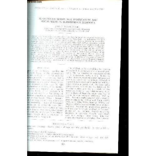 An Occlusion Model For Mastication And Dental Wear In Herbivorous Mammals - Reprinted From Journal Of Paleontology Vol.47 N°3 May 1973.