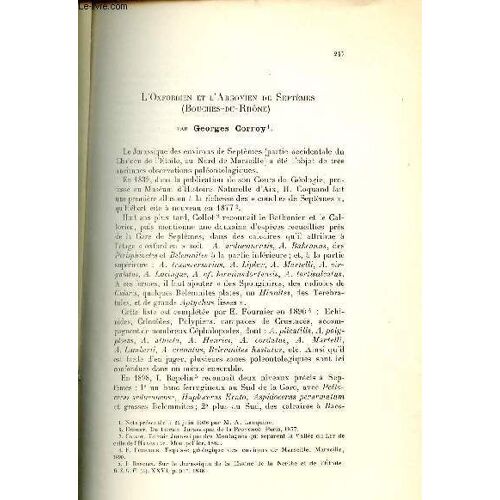 L Oxfordien Et L Argovien De Septèmes (Bouches Du Rhône) - Extrait Du Bulletin De La Société Géologique De France 5e Série T.Vi Année 1936.