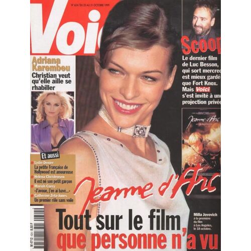 Voici / 25-10-1999  N° 624 : Milla Jovovich (4p) - Mariah Carey (1,5p) - Ewan Mcgregor (2p) - Nicole Kidman / Tom Cruise (1,5p) - Adriana Karembeu (2p)