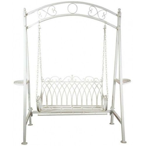 Fauteuil À Bascule À Deux Places En Fer Forgé Finition Blanche Patinée L198xpr100xh220 Cm