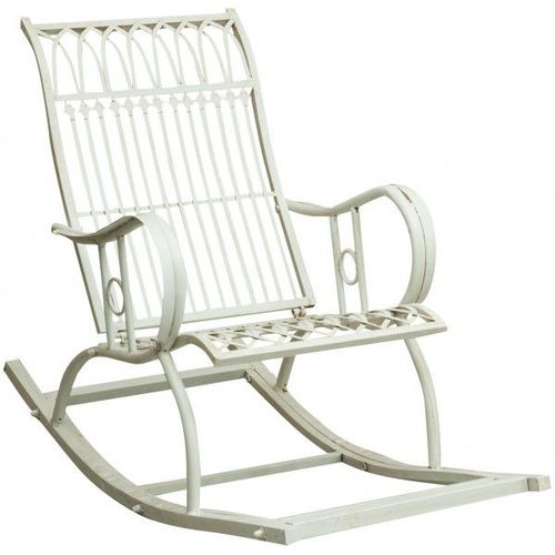 Fauteuil À Bascule En Fer Forgé Finition Blanche Patinée L127xpr64xh90 Cm