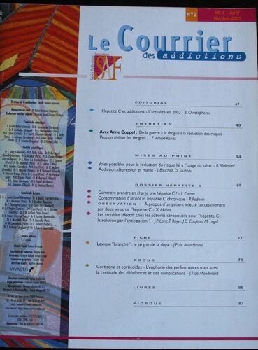 Le Courrier Des Addictions  N° 2 : Hépatite C Et Addictions - Anne Coppel
