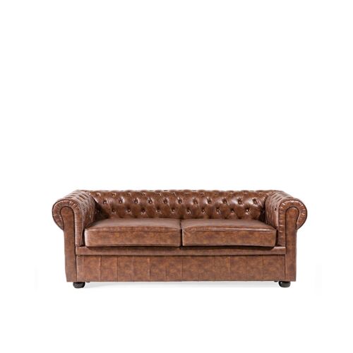 Canapé 3 Places En Cuir Pu Marron Doré Chesterfield