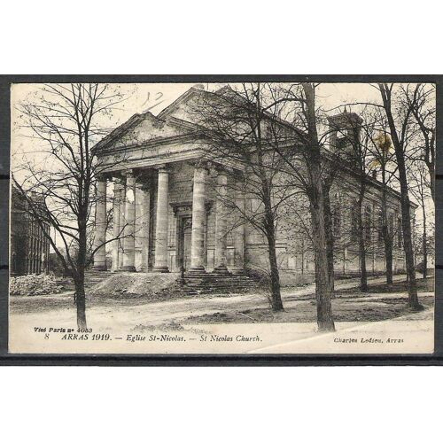 Carte Postale, Arras (Pas-De-Calais), Eglise Saint-Nicolas, 1919