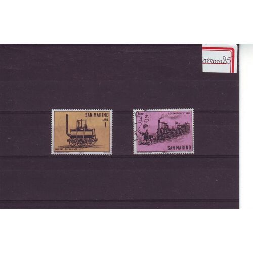 San Marin 1964 : Locomotives Anciennes - Lot De 2 Timbres Oblitérés