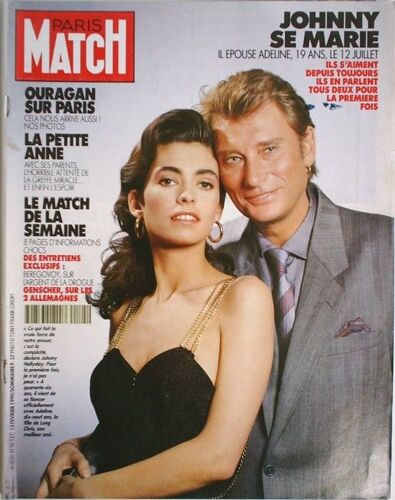 Paris Match  N° 2125 : Johnny Hallyday & Adeline Robin Williams Les Victoires De La Musique Jerry Hall Ava Gardner La Roumanie