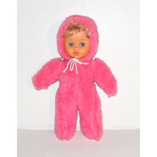 Poupée De Chiffon Rose Poupon Bébé Vintage Peluche Doudou Ancien Yeux Dormeur 27 Cm