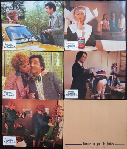 Comme Un Pot De Fraises - Film Comique Réalisé En 1974 Par Jean Aurel Avec Jean-Claude Brialy, Marianne Eggerickx, Jean Lefebvre - 5 Photos D'exploitation De Cinéma - Chaque Petite Affiche 22x28 Cm