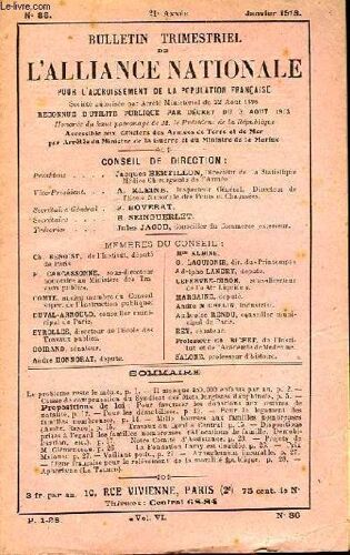 Revue De L'alliance Nationale Pour L'accroissement De La Population Française. N°86, 21ème Année