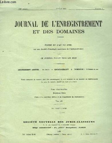 Journal De L'enregistrement Et Des Domaines. N°3, 136ème Année