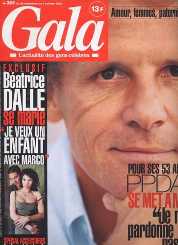 Gala / 28-09-2000  N° 381 : Beatrice Dalle (8p) - Kevin Bacon (2p) - Elsa Zylberstein (4p) - Kylie Minogue (3/4p) - Jean Loup Sieff (2p)