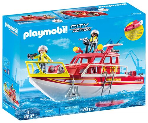 Playmobil 70147 - Bateau de sauvetage et pompiers