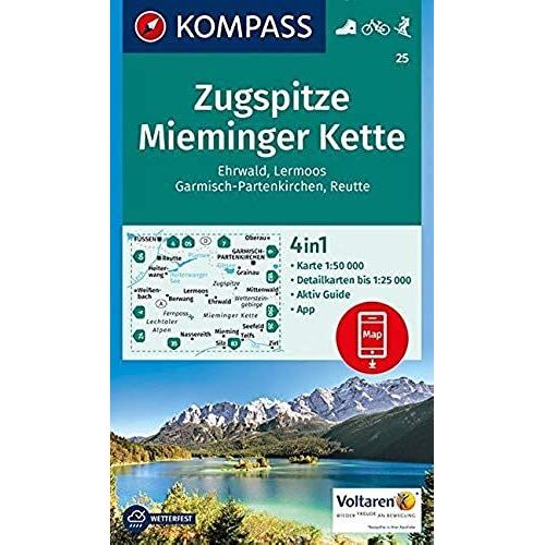 Kompass Wanderkarte 25 Zugspitze, Mieminger Kette, Ehrwald, Lermoos, Garmisch-Partenkirchen, Reutte 1:50.000