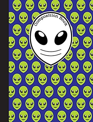 Composition Book: Navy Blue And Green Emoji Alien Notebook With 150 Pages Or 75 Sheets, Wide Ruled