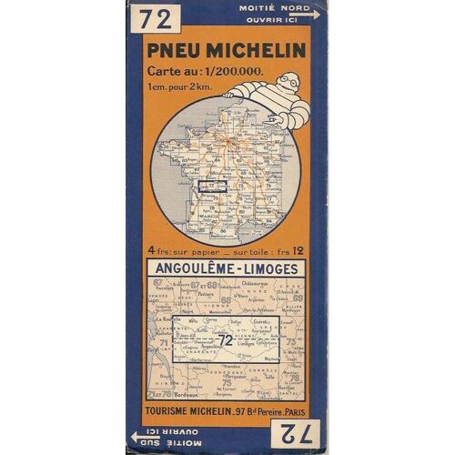 Pneu Michelin Carte N° 72 Au 1/200.000 Angoulême-Limoges ( 1936 )