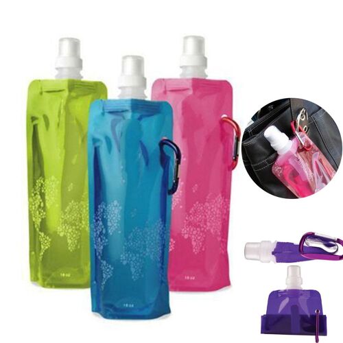 Xm Bouteille D'eau Pliable Portable 480ml Bouteille D'eau Sac De Glace Course Sport De Plein Air Camping Randonnée Couleur Aléatoire Sac D'eau