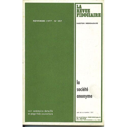 La Revue Fiduciaire N 597 Novembre 1977 La Societe Anonyme