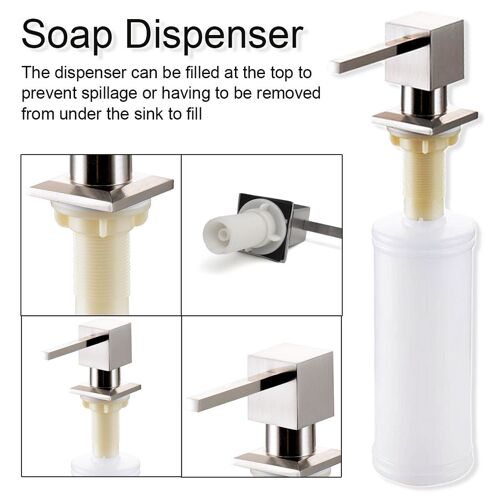 XM Distributeur de savon liquide en acier inoxydable De 300ML distributeurs de savon de cuisine montés sur le pont pompe carrée de distributeur de savon intégrée 1 pièce