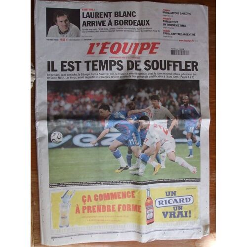 L'equipe  N° 19334 : Laurent Blanc Arrive A Bordeaux. Il Est Temps De Souffler Auxerre France Géorgie