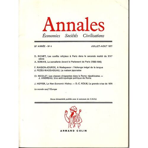 Annales. Economies Societes Civilisations. 32eme Annee. N°4