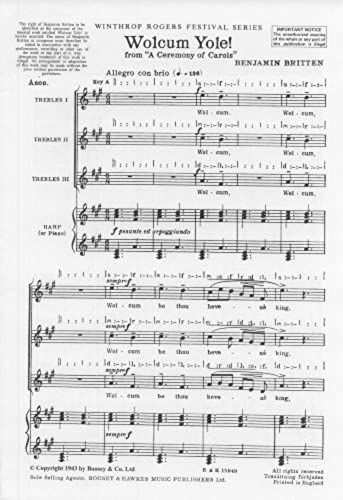 "Wolcum Yole!" (From "A Ceremony Of Carols") (Sss With Harp/Piano Accompaniment) (Winthrop Rogers Edition, Octb1755b / M-060-01561-8)