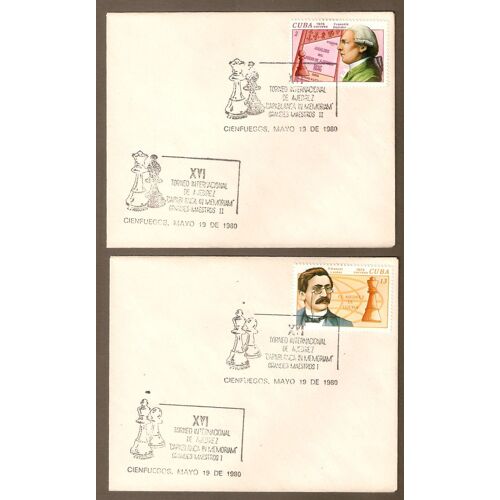 Echecs : Lot De 5 Enveloppes Champions Du Monde Cuba Tad 1980
