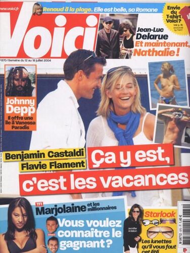 Voici / 12-07-2004  N° 870 : George Clooney (2p) - Jean Luc Delarue (2p) - Renaud (2p) - Johnny Depp (1p) - The Cure (3/4p) - Marlon Brando (3p)