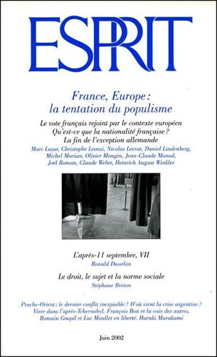 Esprit N° 06 : Juin 2002 - France, Europe: La Tentation Du Populisme