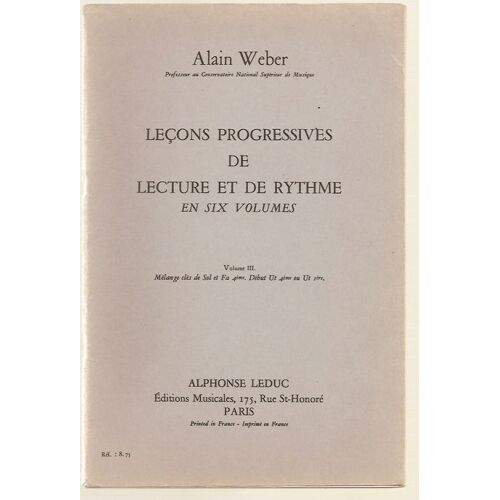 Lecons Progressives De Lecture Et De Rythme En Six Volumes - Volume 3