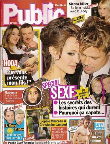 Public  N° 0000186 : Special Sexe, Angelina Jolie & Brad Pitt, Hoda (Star Academy) Madonna, Emmanuel Moire, Sophie Marceau, Daniel Radcliffe, Michael Jackson, Sienna Miller, Christophe Maé