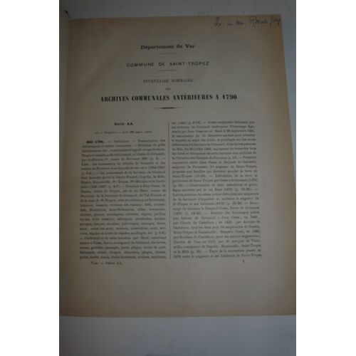 Département Du Var - Inventaire Sommaire Des Archives Communales Anterieurs À 1790 Commune De Saint Tropez