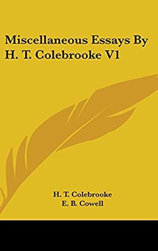 Miscellaneous Essays By H. T. Colebrooke V1