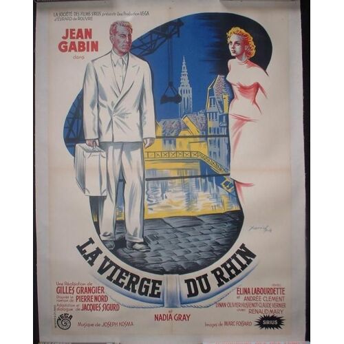 Jean Gabin * La Vierge Du Rhin * Gilles Grangier - 1953 - Affiche De Cinema Originale Entoilee 60*80 Cm * (Jean Gabin ; Andree Clement ; Nadia Gray)  *