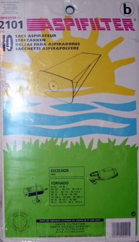 Lot de 10 sacs aspirateur Excelsior 9900 - Tornado AT81 AT82 TO 107 à TO110 TO 110S TO 111 TO 112 TO 112S TO16 à TO18 TO 190 TO 190S TO 200 TO 200S TR 10TR 10S TR 100 TR 11 TR 110 TR 9 TR 9S