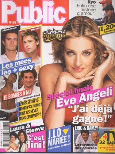 Public / 14-06-2004  N° 48 : Eve Angeli (2p) - Jennifer Lopez (2p) - Kyo (1,5p) - Brad Pitt / Jennifer Aniston (1,5p) - Orlando Bloom (1p) - Justin Timberlake (3/4p)