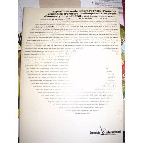 Catalogue Exposition - Vente Internationale D'ouvres Originales D'artistes Contemporains Au Profit D'amnesty International  N° 1992 : Hotel Des Arts Du 13 Au 22 Mars 1992