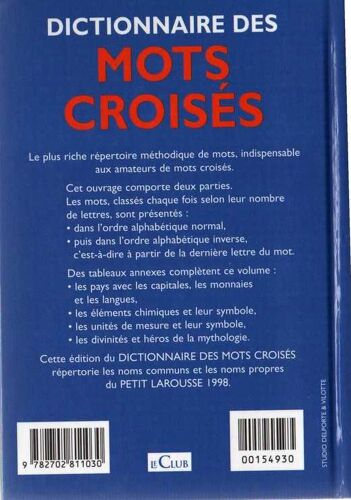 Dictionnaire Des Mots Croisés - Classement Direct - Classement Inverse